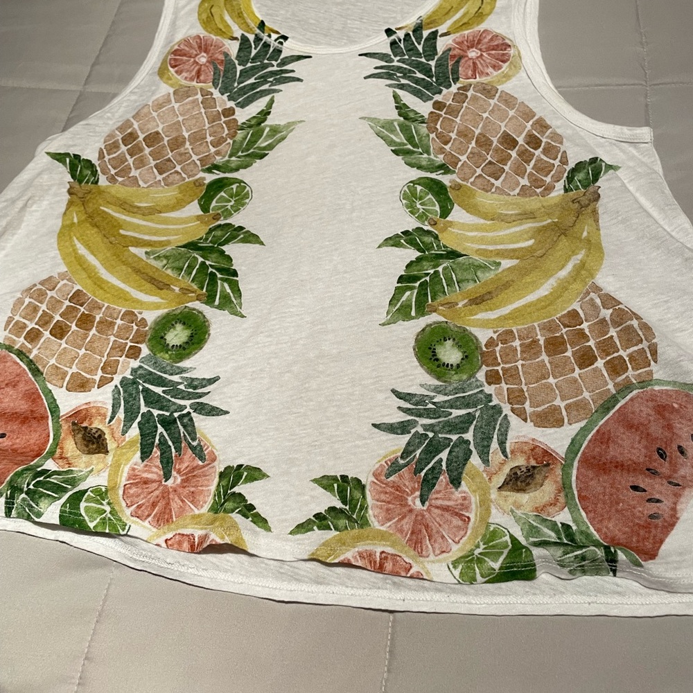 J. Crew White Tank Top with Tropical Fruit Print
